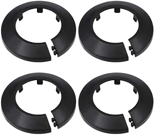 Juvielich 4Pcs Fit for 3.5 Inches Pipe PP Plastic Flange Pipe Cover Decoration Black Escutcheon Collar Pipe Cover Radiator 3.5"" Water Pipe Flange Cover for Wall Pipe Tube Decoration - Image 1